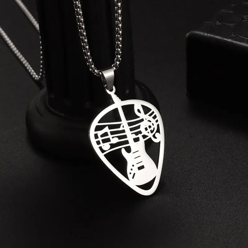 Stainless Steel, Electric Guitar Pick Necklace for Men and Women…Jewelry For Music Lovers