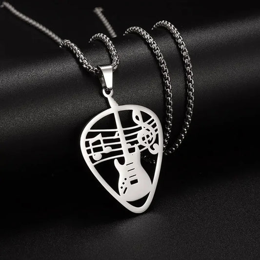 Stainless Steel, Electric Guitar Pick Necklace for Men and Women…Jewelry For Music Lovers