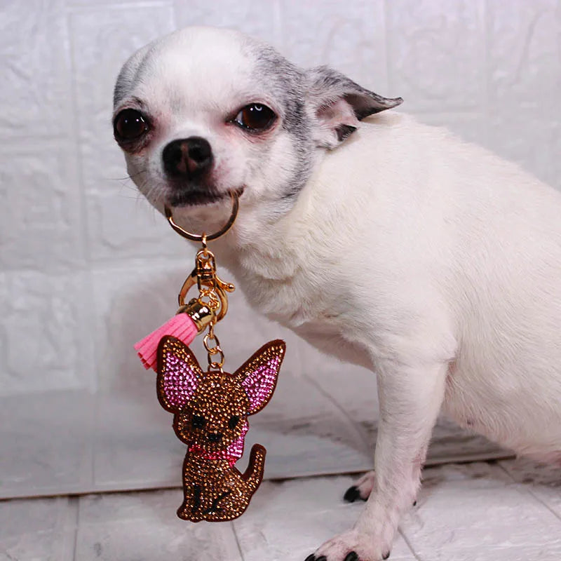 High Fashion, Chihuahua Dog Crystal Keychain Bag, by, Mujer