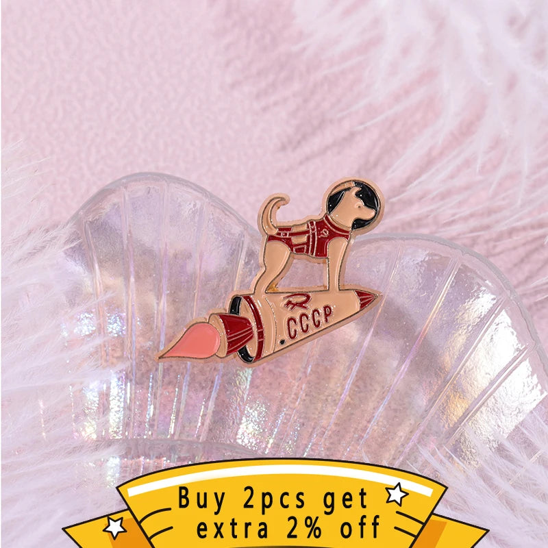 Custom, Astronaut Space Rocket, Dog Enamel Lapel Badge