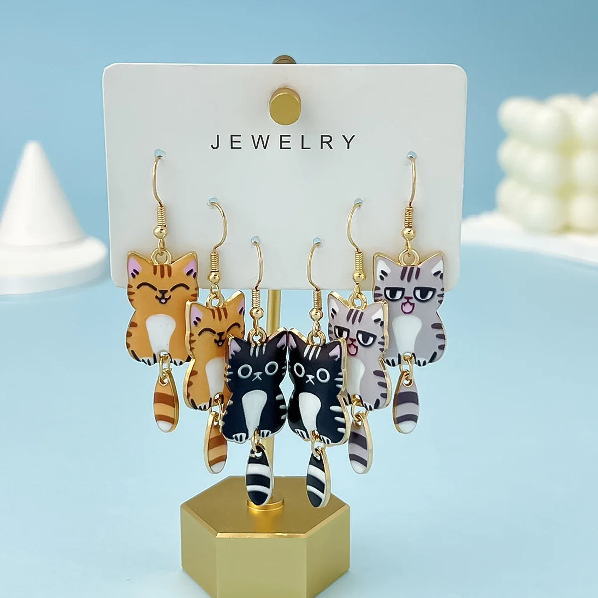 3 Pack of Hanging Tail Cat Dangle Earrings, From QIHOO