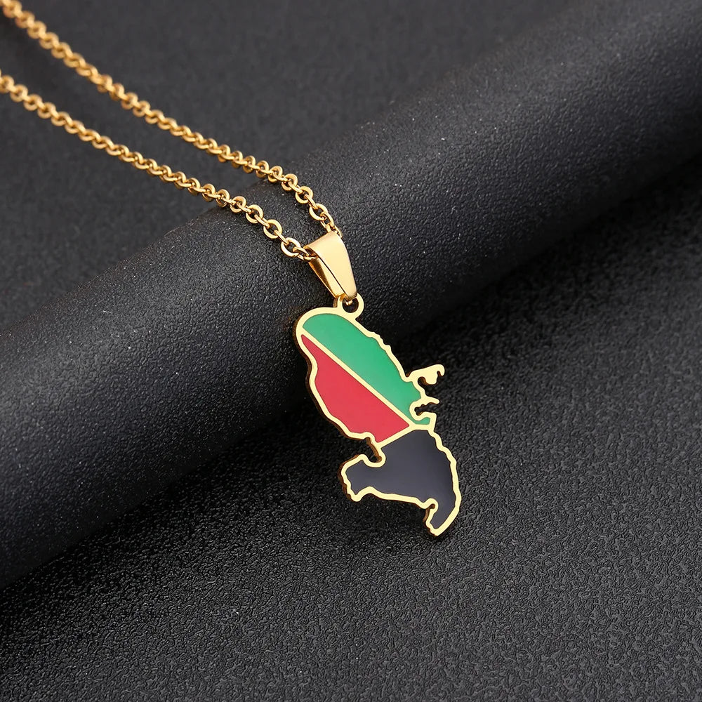 European and American Stainless Steel, French Martinique, Drop Oil Map Pendant Necklace, Designed By ZMZMKM