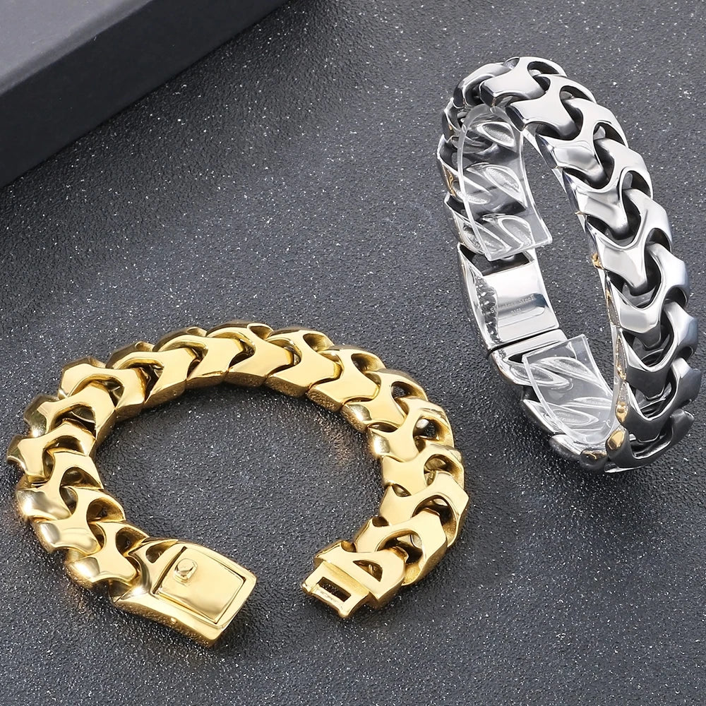 Cool Solid Stainless-Steel 18MM Width, Keel Cuban Chain Bracelets For Men