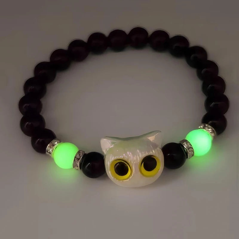 Cute Big Eye Cat Luminous Beaded Bracelets