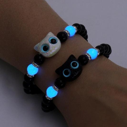 Cute Big Eye Cat Luminous Beaded  Bracelets