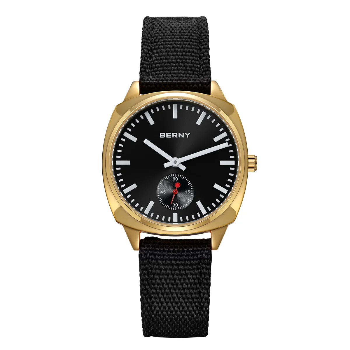 BERNY Gold Watch for Women Canvas Railway Watch Green Dial Ladies Wristwatch Quartz Pillow Watch Casual Fashion Ladies Watch