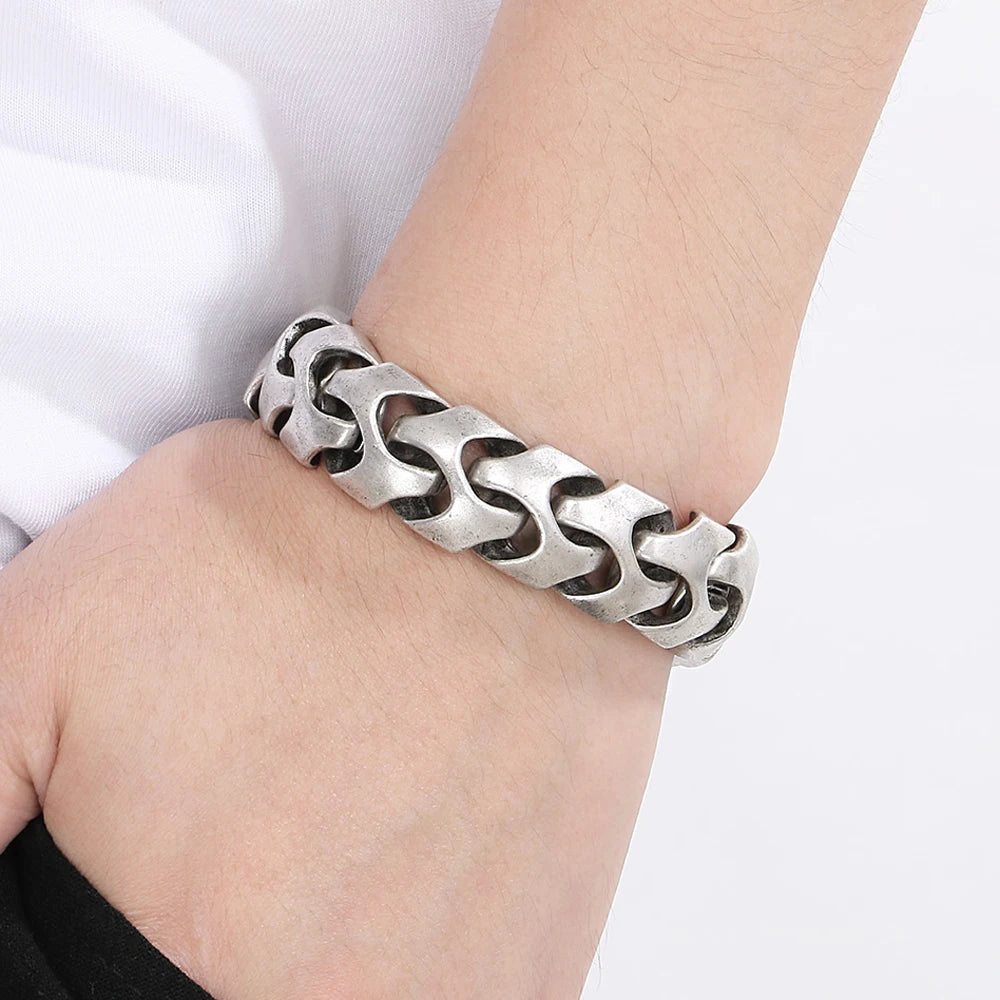 Cool Solid Stainless-Steel 18MM Width, Keel Cuban Chain Bracelets For Men