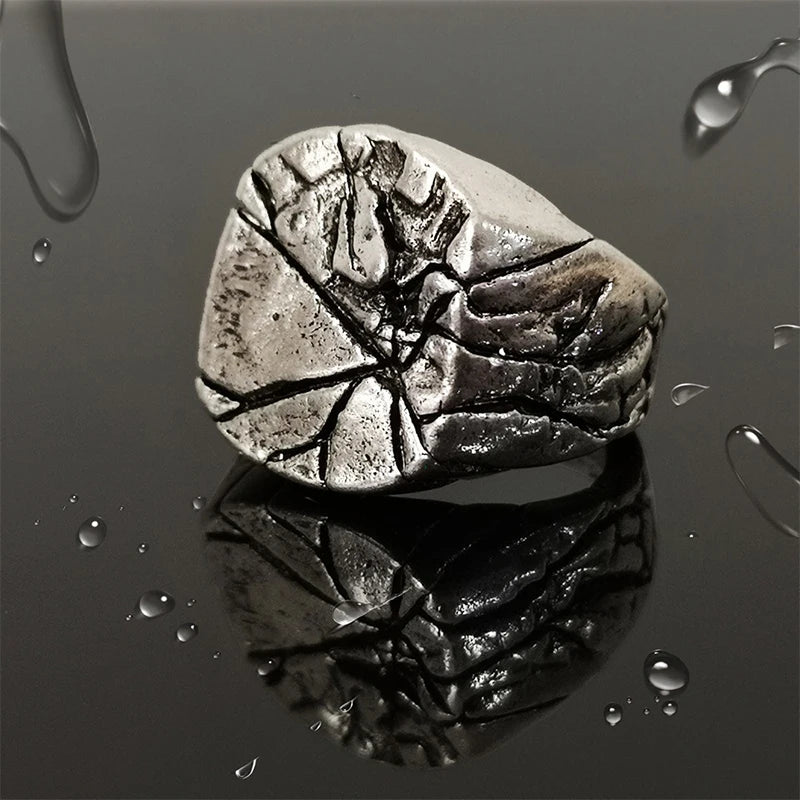 Silver Plated, Big Square Vintage, Cracked Signet Finger Ring For Men, By SUTEYI