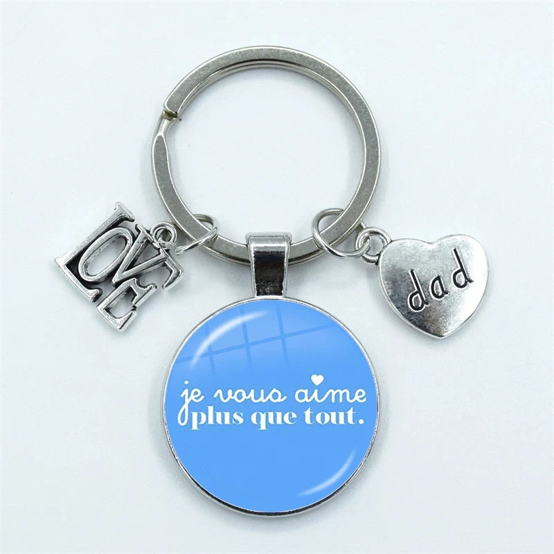 I Love Super Dad, Glass Dome Cabochon, Key Ring Keychain