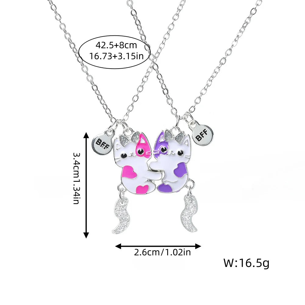 2Pc/set, Cute, Cat Shape Pendant Chain, Best Friends Necklace