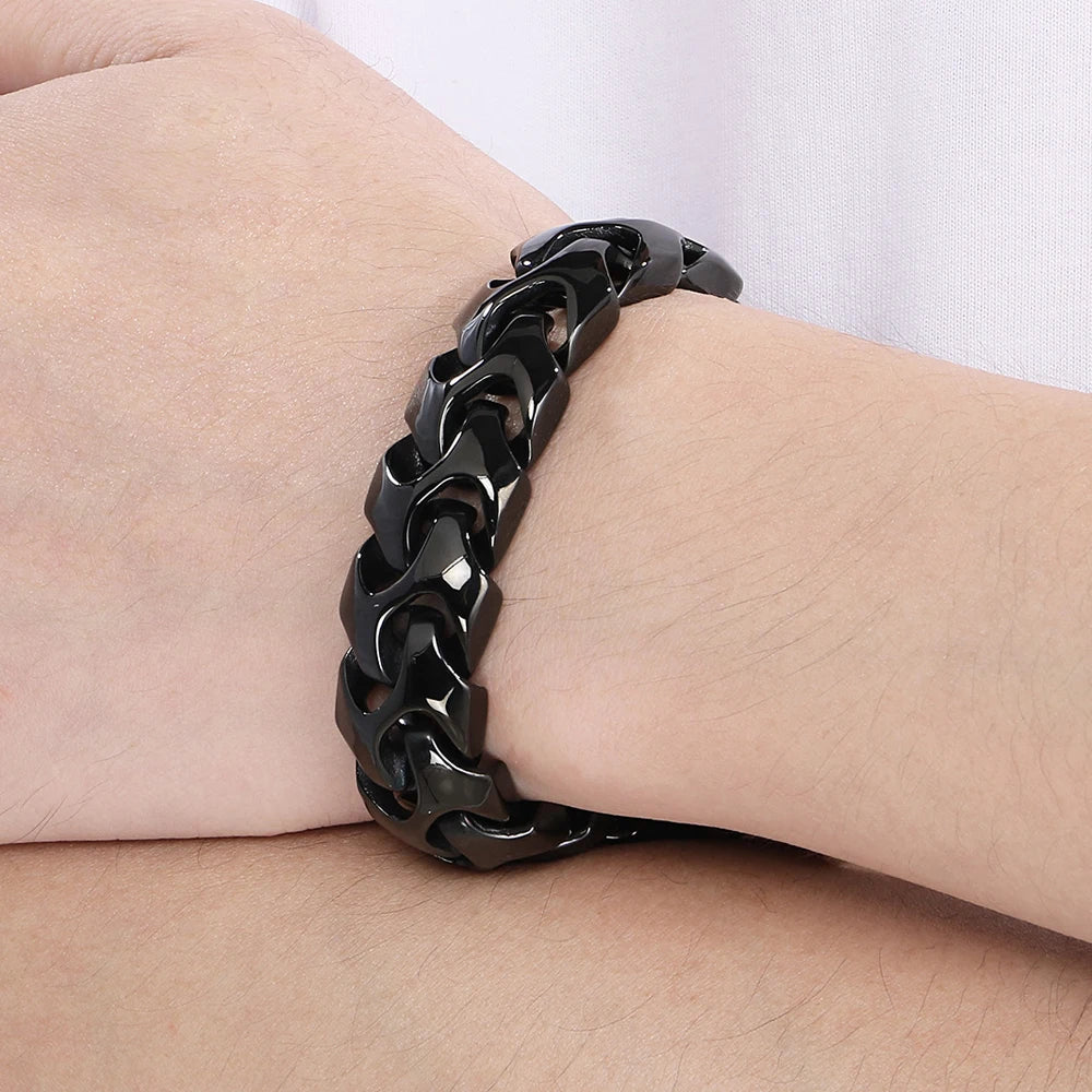 Cool Solid Stainless-Steel 18MM Width, Keel Cuban Chain Bracelets For Men