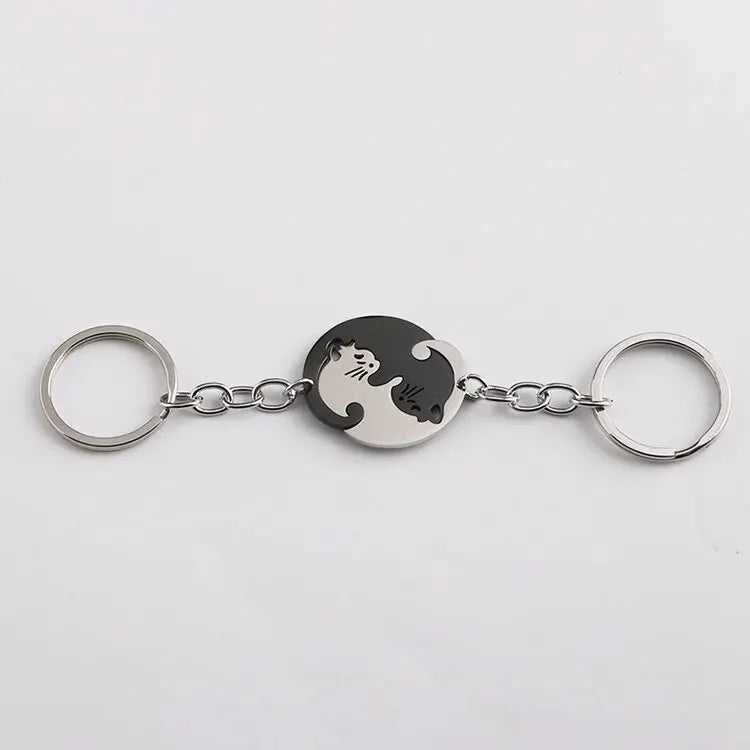 Yin and Yang Cat Pendant Keychain