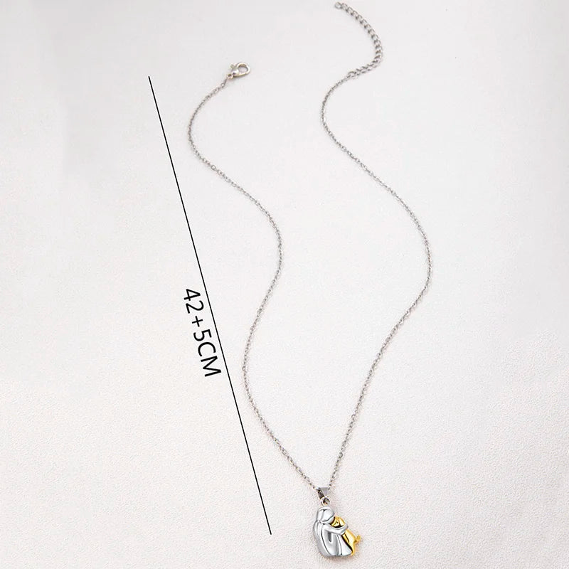Cute, Two-Tone Girl Hugging Dog Necklace