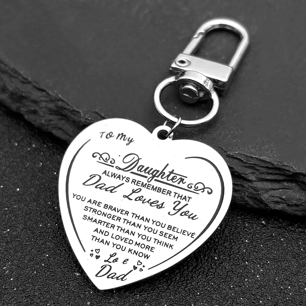 Father To Daughter, Stainless Steel, Silver Color Love Pendant Keychain, From EREBUS