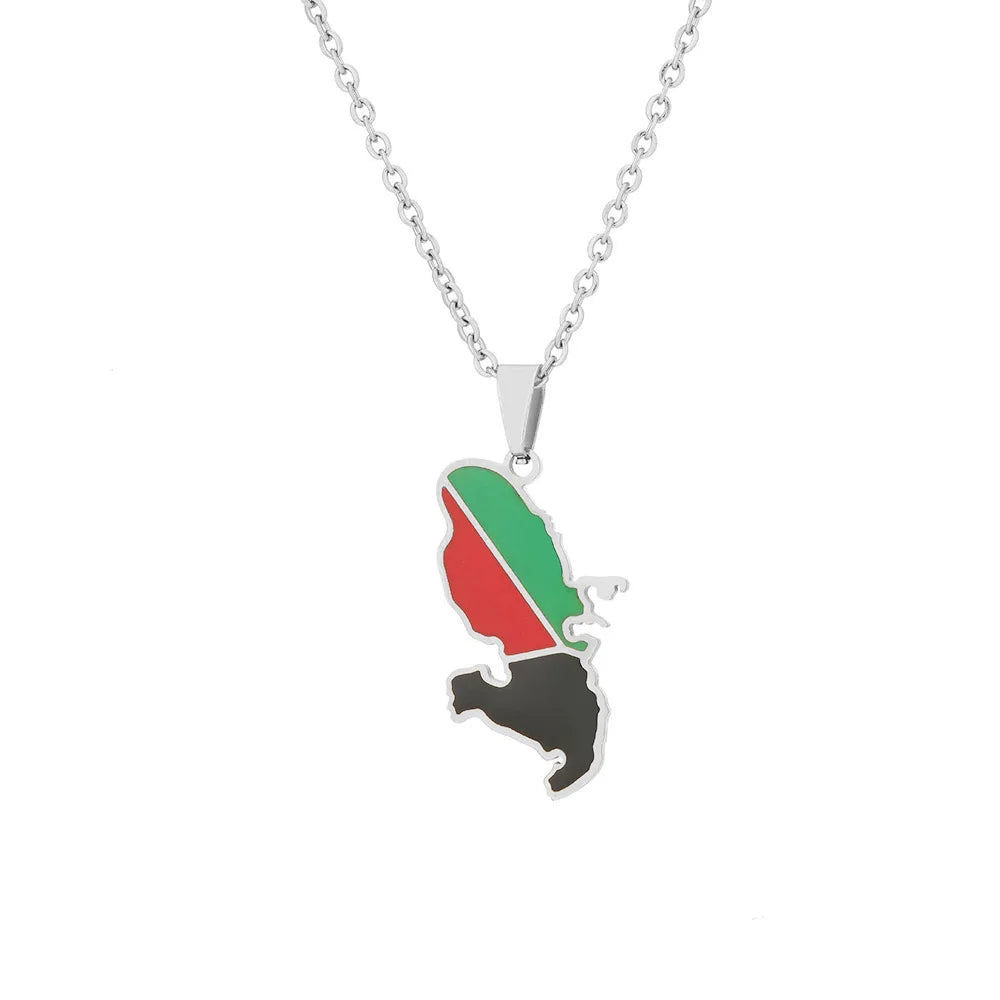 European and American Stainless Steel, French Martinique, Drop Oil Map Pendant Necklace, Designed By ZMZMKM