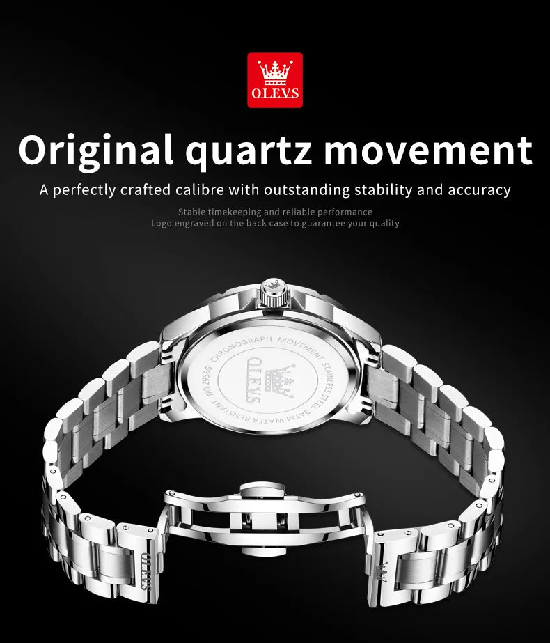 OLEV'S 2956 Men's, Luxury Brand, Waterproof, Calendar Moon Phase, Top Fashion, Stainless Steel Quartz, Chronograph Watch