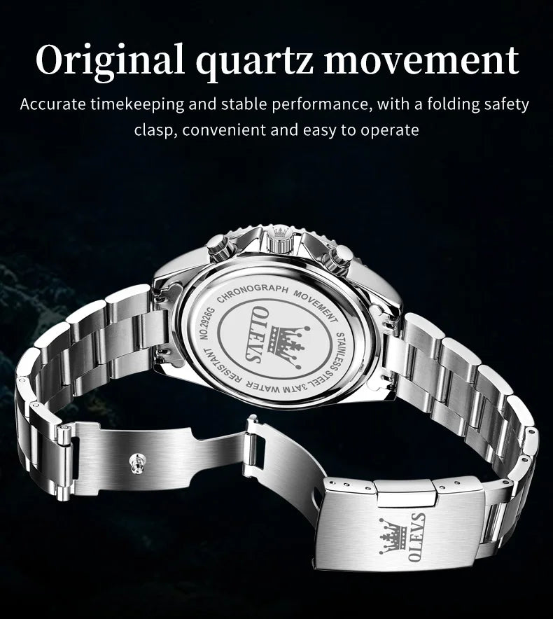 OLEV, S 2926 Men's, Luxury Brand, Waterproof, Calendar Moon Phase, Top Fashion, Stainless Steel Quartz, Chronograph Watch
