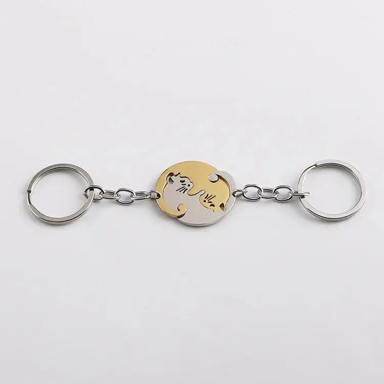 Yin and Yang Cat Pendant Keychain