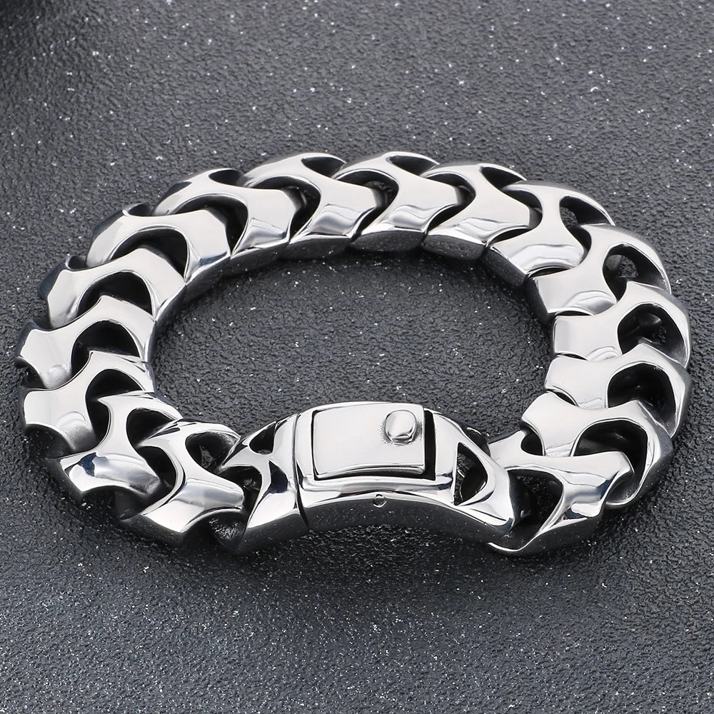 Cool Solid Stainless-Steel 18MM Width, Keel Cuban Chain Bracelets For Men