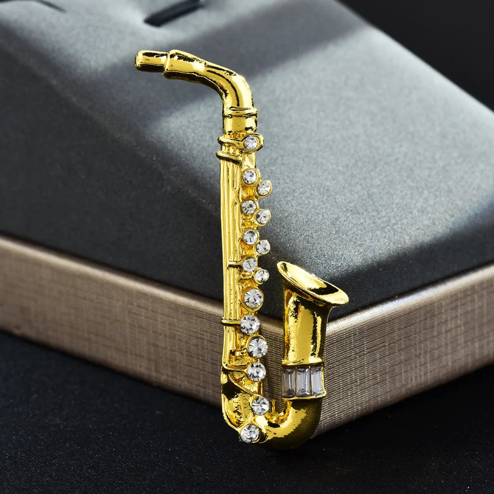 Elegant, High-Fashion Rhinestone Saxophone Brooch...As A Gift... Or For The Music Lover In You