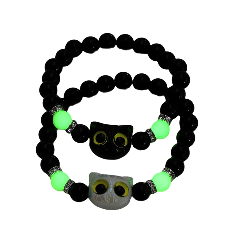 Cute Big Eye Cat Luminous Beaded Bracelets