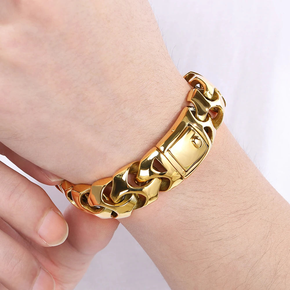 Cool Solid Stainless-Steel 18MM Width, Keel Cuban Chain Bracelets For Men