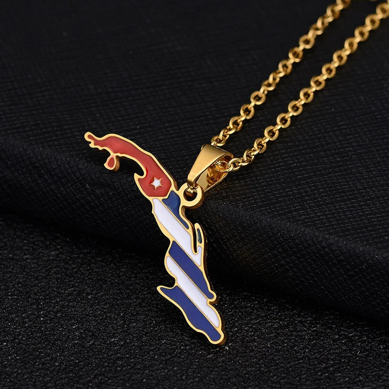 European and American Stainless Steel Map Of The Republic Of Cuba Pendant Necklace, By ZMZMKM
