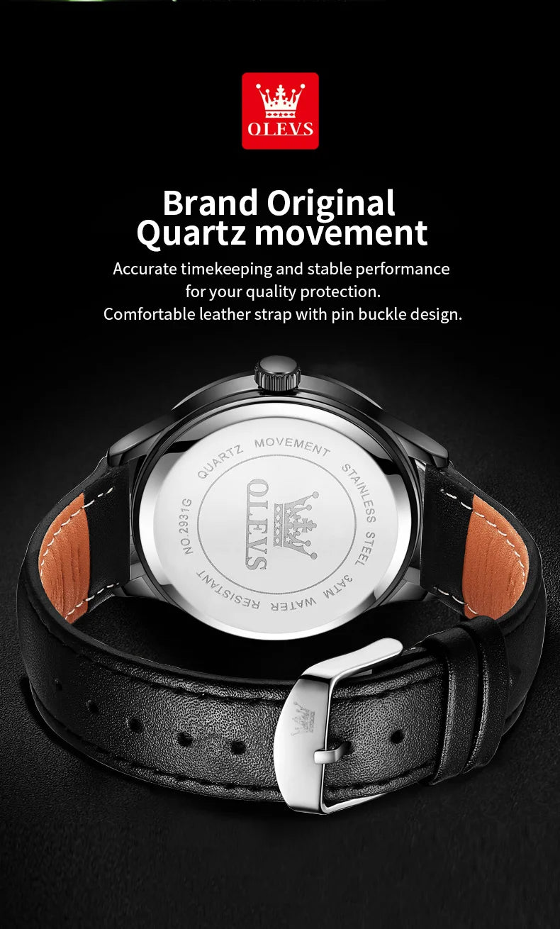 New, Waterproof Luminous, Automatic Date, Quartz Wristwatch For Men, By OLEVS