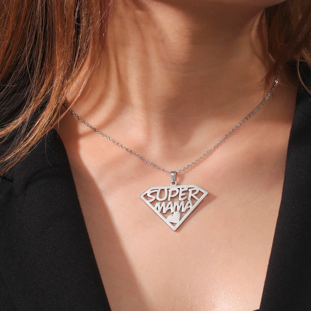 Cazador'S, "Super Papa/Mama", Stainless Steel Pendant Necklace for Men & Woman