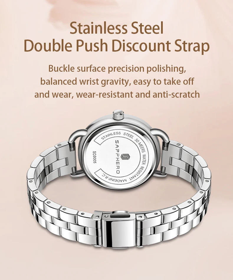 SAPPHERO’S, Women's Fashion, Versatile, Stainless Steel, Fashion versatile, Light luxury, Ultra-Thin Watch