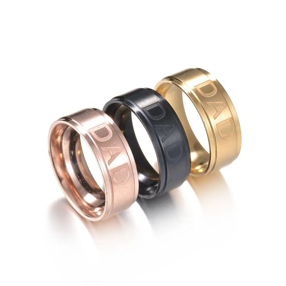 New Fashion, "LOVE YOU DAD” Stainless Steel Engraved Dad Ring, Great Father's Day Gift