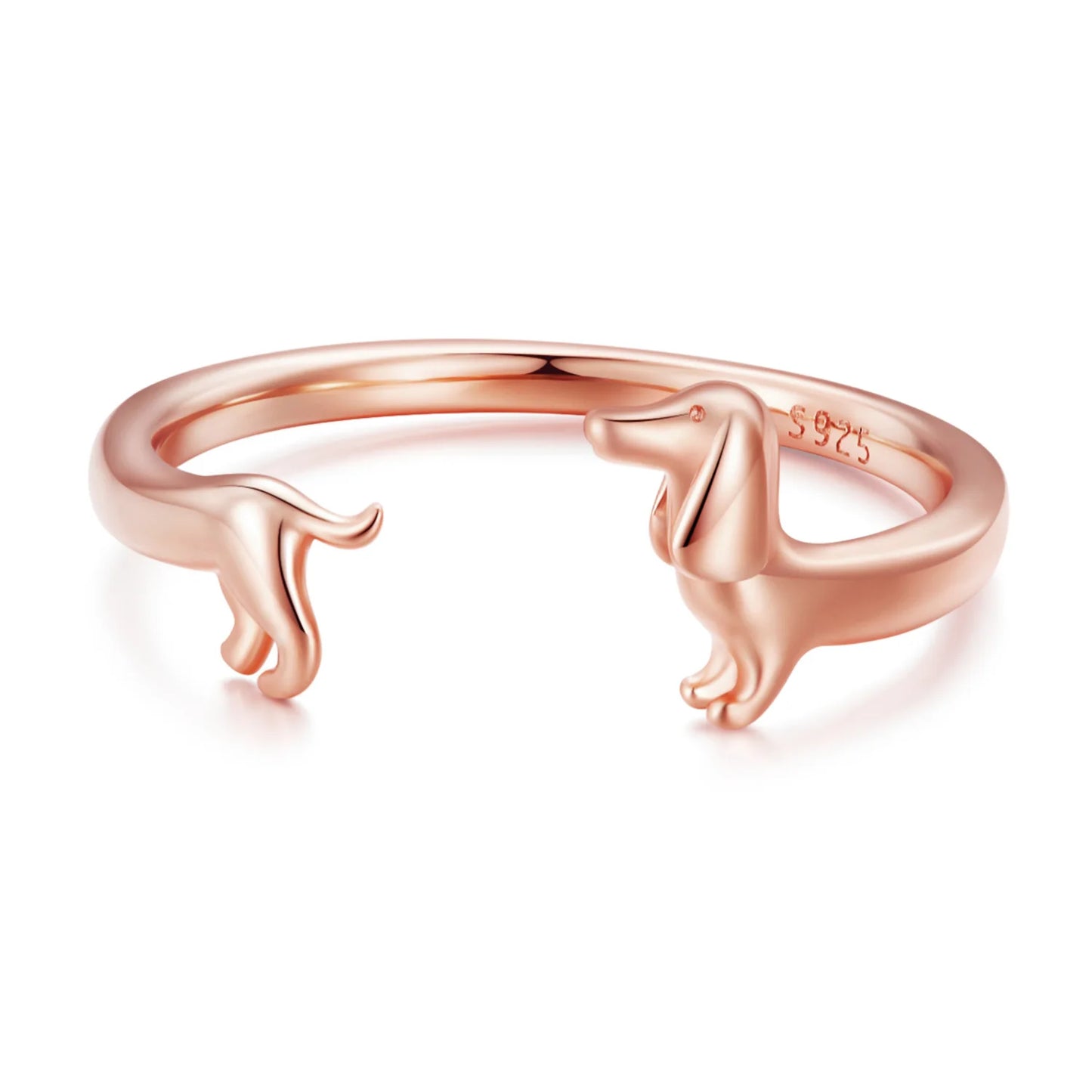 Genuine, 9.25 Sterling Silver, Cute Dachshund Dog Adjustable Ring, by WOSTU