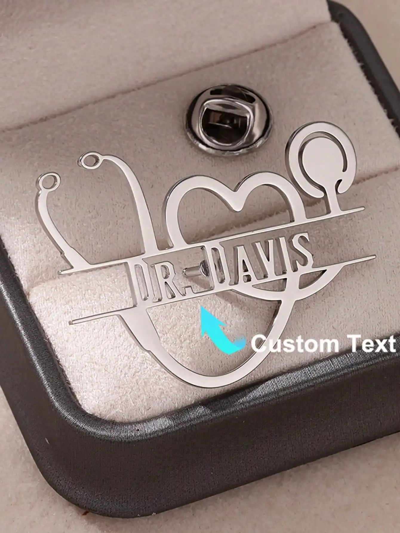 Personalized, Vintage Stethoscope, Heart Brooch Pin, Gold Plated Stainless Steel, Customized For Doctor, Nurse, Veterinarian