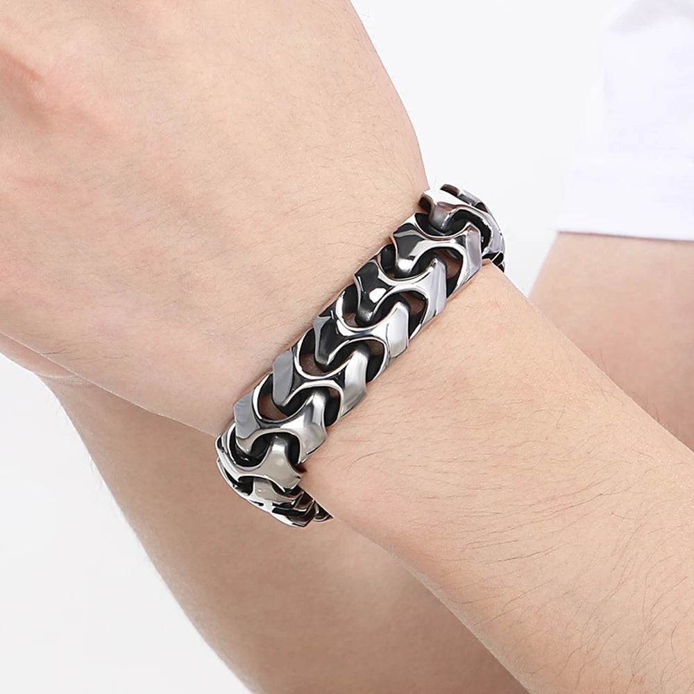 Cool Solid Stainless-Steel 18MM Width, Keel Cuban Chain Bracelets For Men