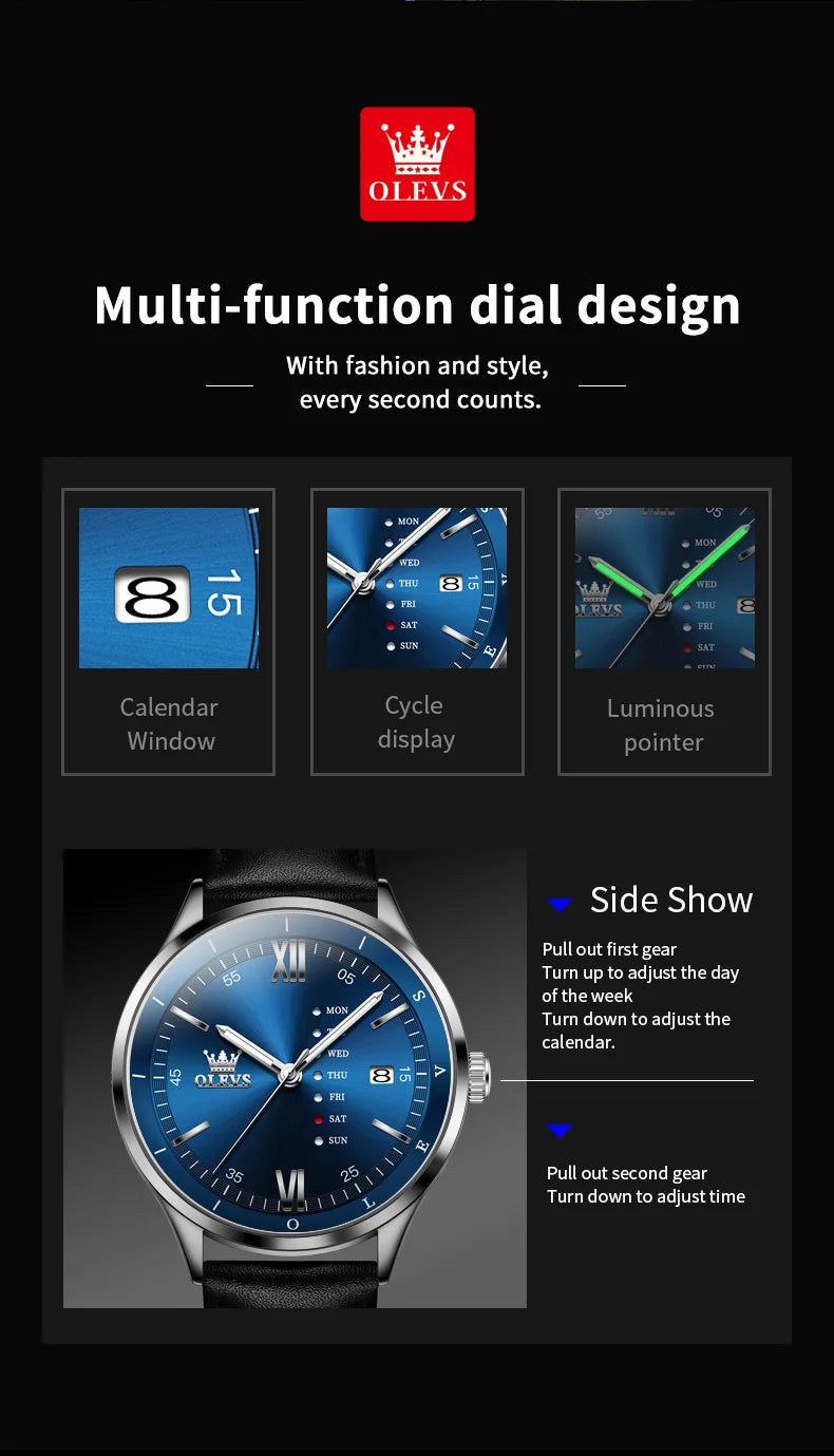 New, Waterproof Luminous, Automatic Date, Quartz Wristwatch For Men, By OLEVS