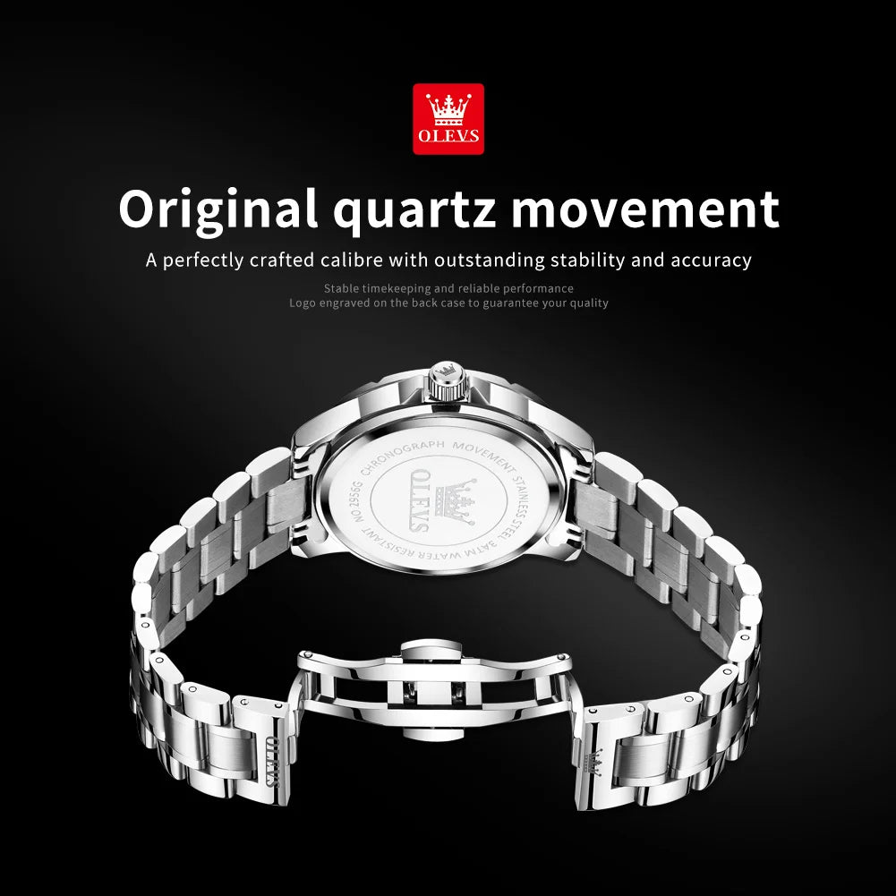 OLEV'S 2956 Men's, Luxury Brand, Waterproof, Calendar Moon Phase, Top Fashion, Stainless Steel Quartz, Chronograph Watch