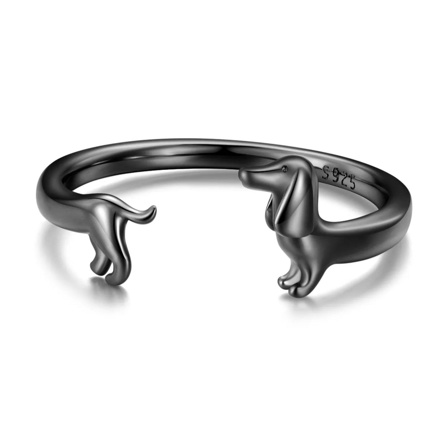 Genuine, 9.25 Sterling Silver, Cute Dachshund Dog Adjustable Ring, by WOSTU