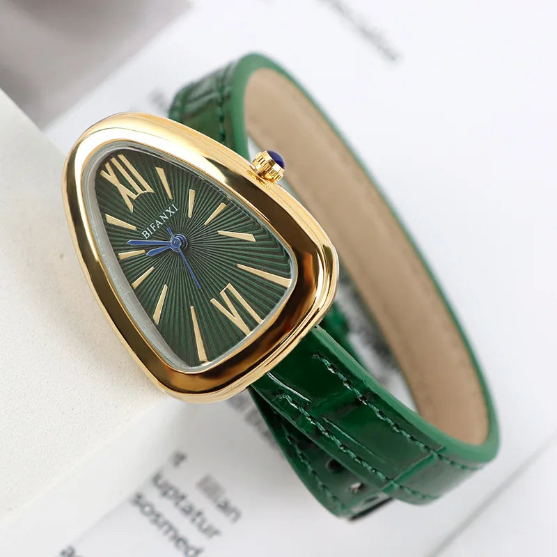 New!!! Top Fashion, Designer, Quartz Snake Shape Leather Strap Watch