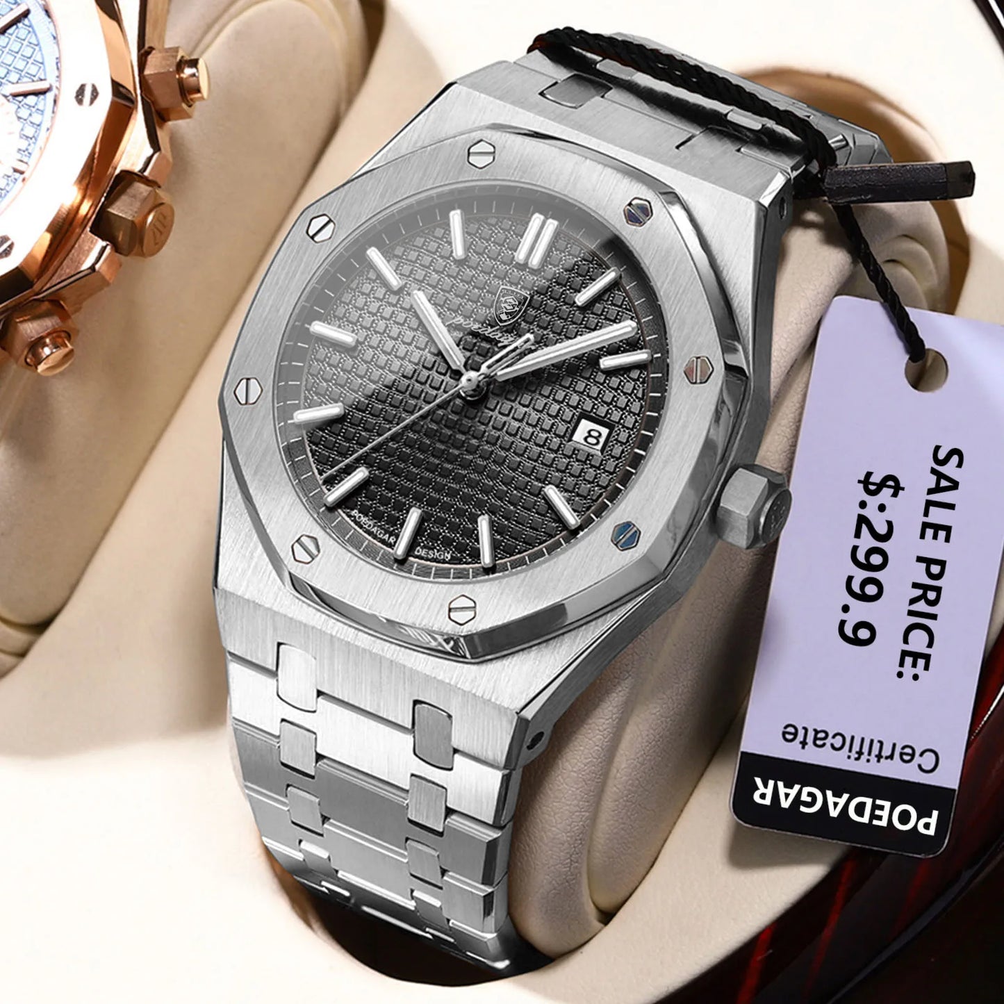 NEW!!! Fine Steel, Original Quartz, Luminous Date, Waterproof, Fashionable Classic Wristwatch, By POEDAGAR