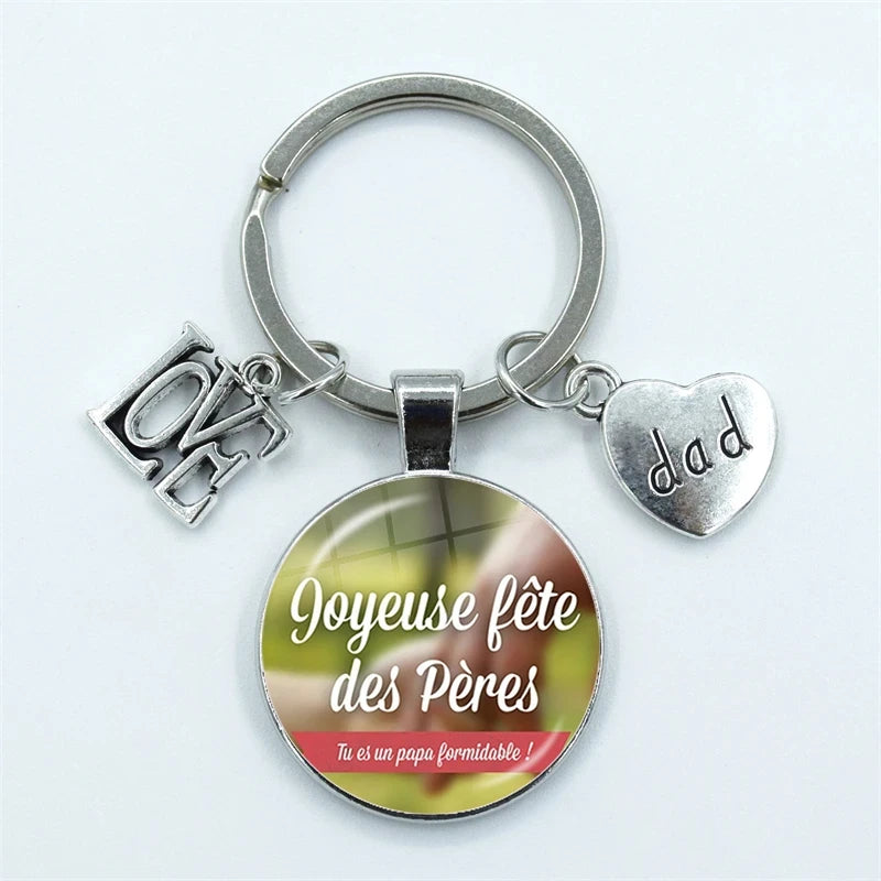 I Love Super Dad, Glass Dome Cabochon, Key Ring Keychain