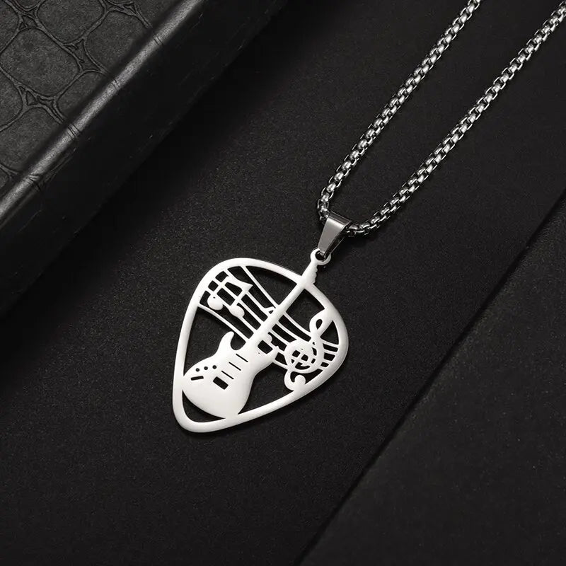 Stainless Steel, Electric Guitar Pick Necklace for Men and Women…Jewelry For Music Lovers