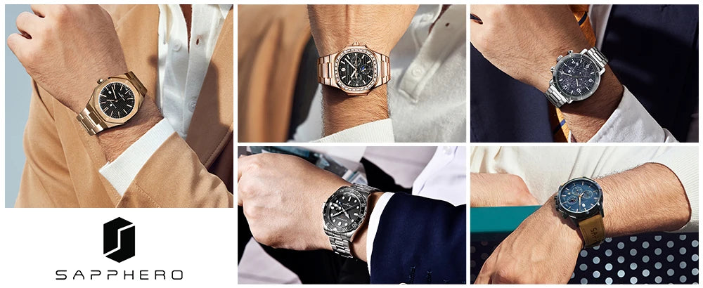 SAPPHERO, Luxury Brands, Gold Plated Stainless Steel, Men’s, Elegant, Waterproof, Quartz Watch…Perfect For That First Date