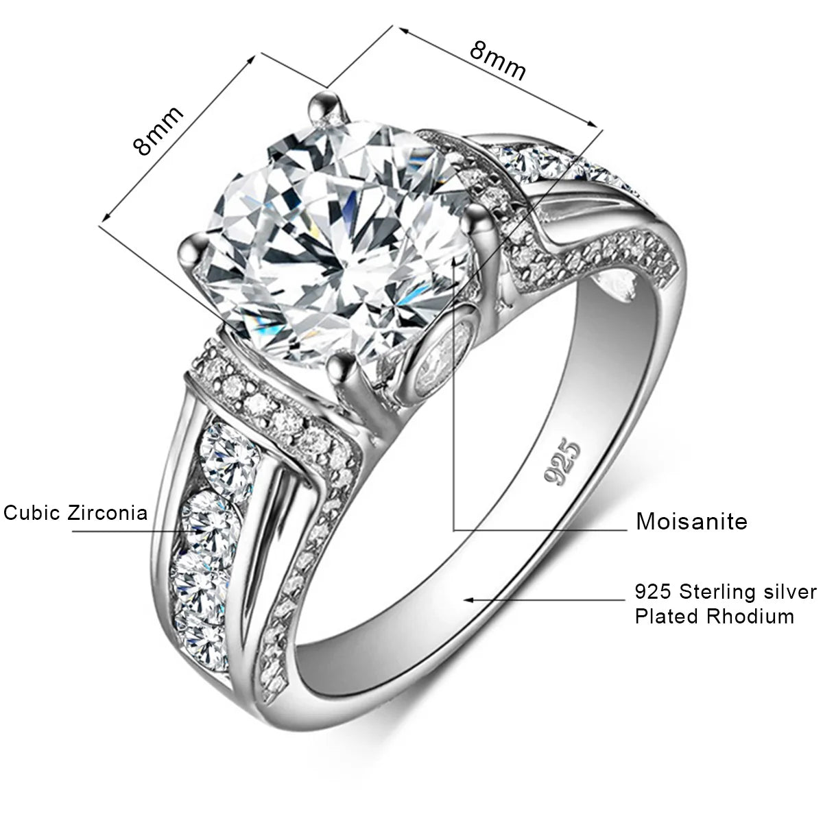 Genuine, S925 Sterling Silver Moissanite Ring, 2ct Rose Gold Plated. A Perfect Gift For Precious People. Certificate Of Authenticity Included.