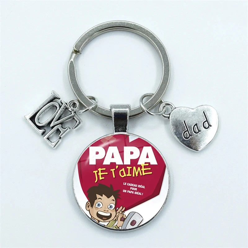I Love Super Dad, Glass Dome Cabochon, Key Ring Keychain