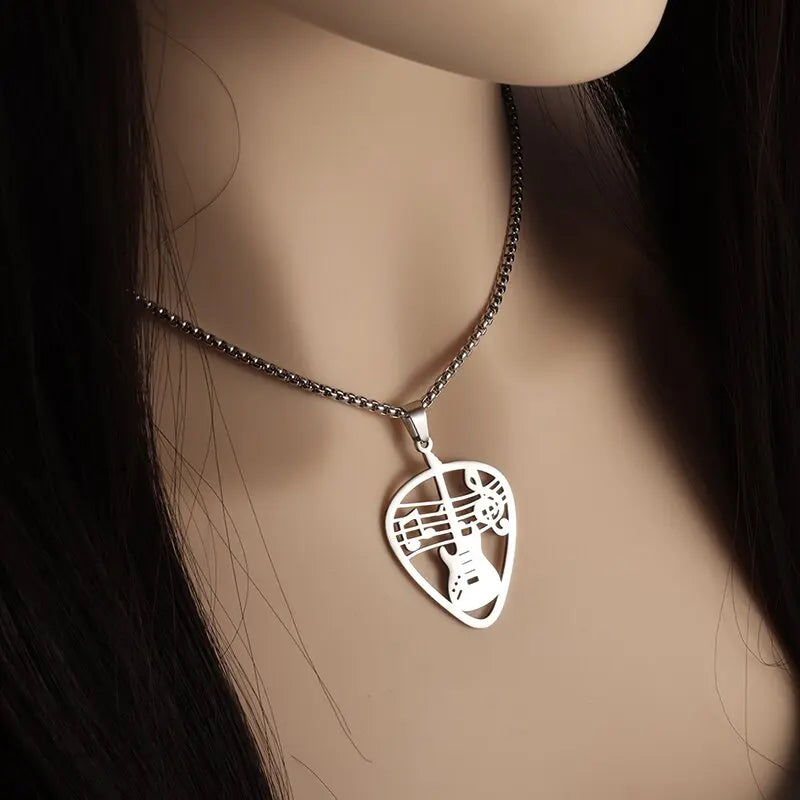 Stainless Steel, Electric Guitar Pick Necklace for Men and Women…Jewelry For Music Lovers
