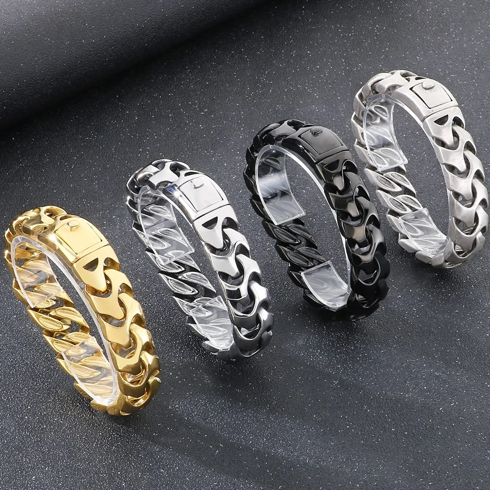 Cool Solid Stainless-Steel 18MM Width, Keel Cuban Chain Bracelets For Men