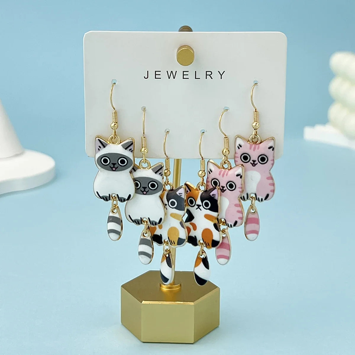3 Pack of Hanging Tail Cat Dangle Earrings, From QIHOO
