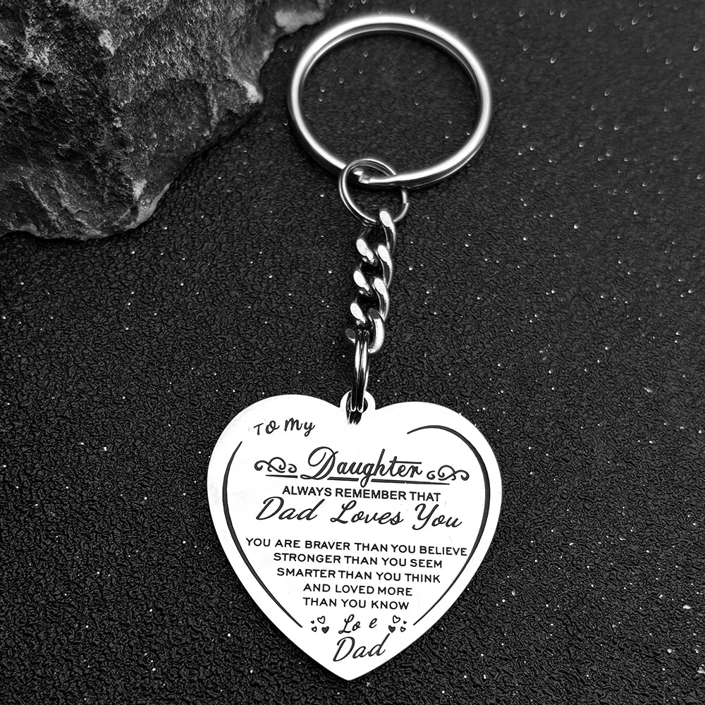 Father To Daughter, Stainless Steel, Silver Color Love Pendant Keychain, From EREBUS