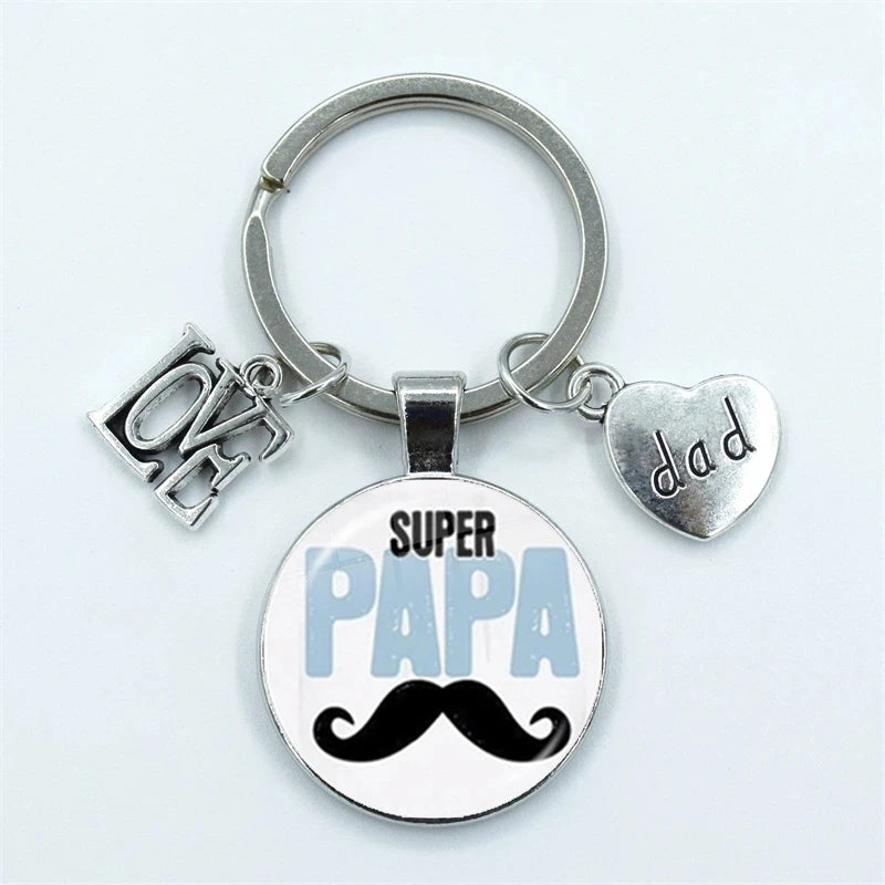 I Love Super Dad, Glass Dome Cabochon, Key Ring Keychain