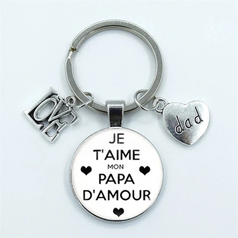 I Love Super Dad, Glass Dome Cabochon, Key Ring Keychain